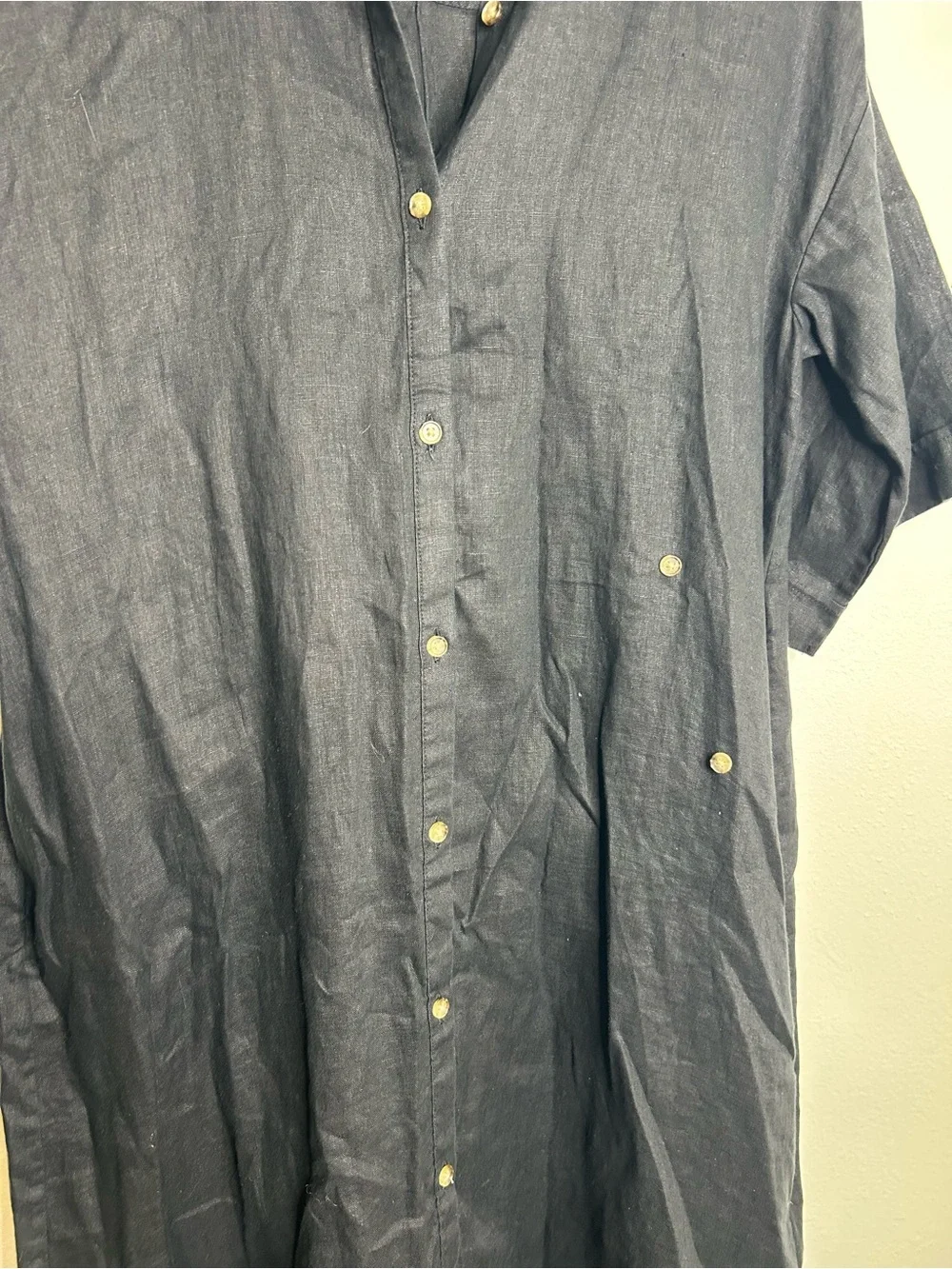Banana Republic 100% Linen Black Asymmetrical Button Down Shirt Dress - Picture 5 of 15